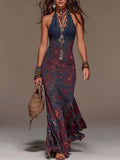 Isadora | Vestido Maxi Floral de Encaje con Cuello Halter