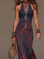 Isadora | Vestido Maxi Floral de Encaje con Cuello Halter
