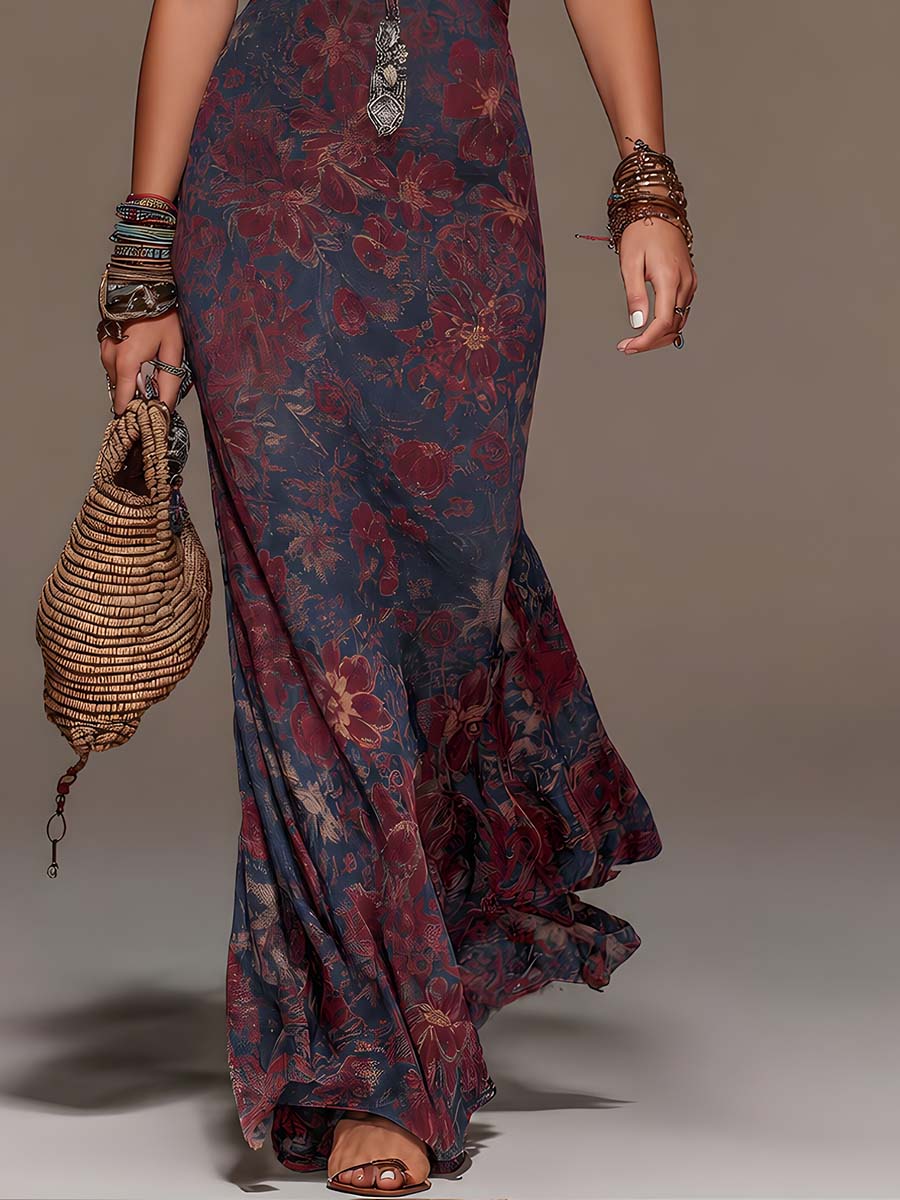 Isadora | Vestido Maxi Floral de Encaje con Cuello Halter