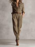 Célia | Mono de Tweed con Cuello en V y Cinturón