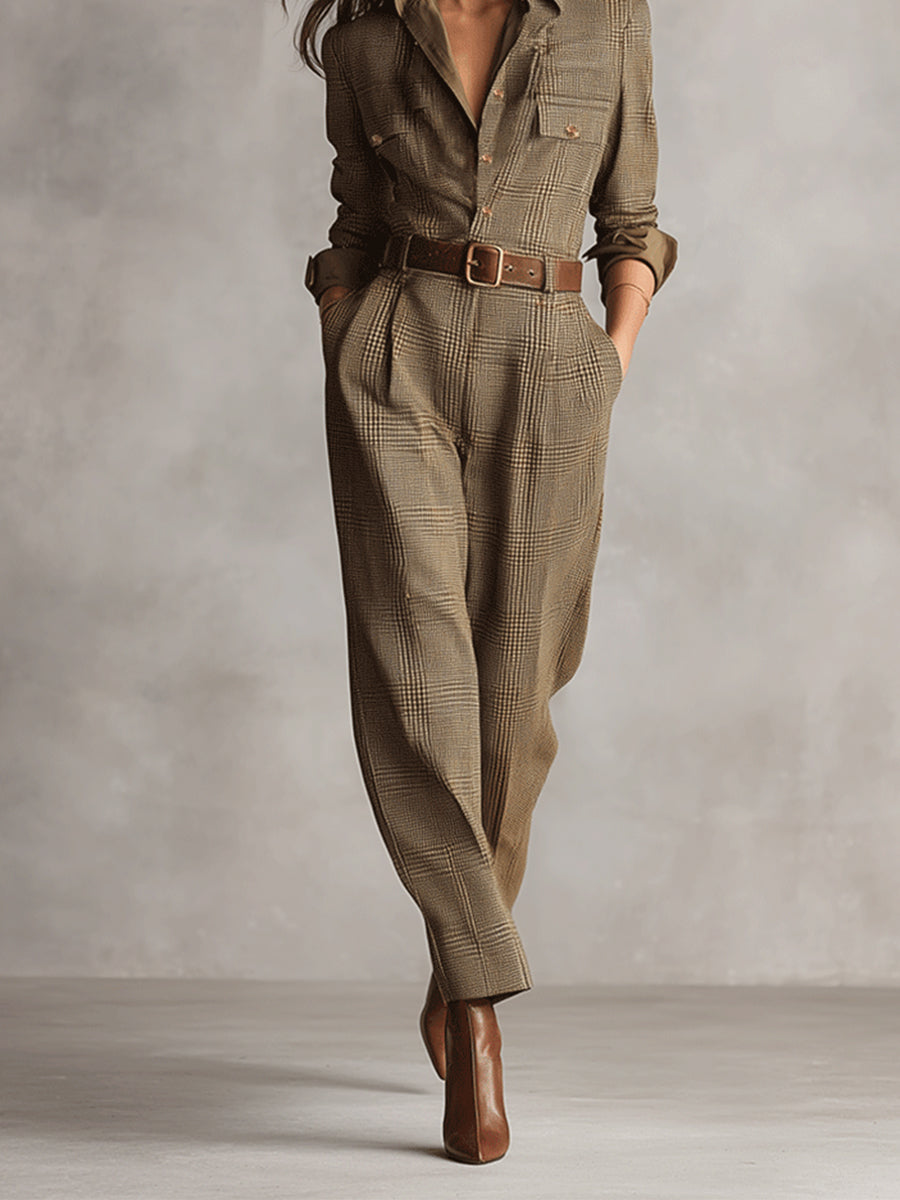 Célia | Mono de Tweed con Cuello en V y Cinturón