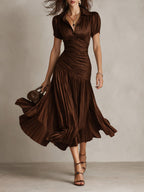 ISLA | Vestido Midi Plisado de Rayas Estilo Camisero