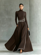 Susanna | Vestido Maxi con Cinturón y Ribetes en Contraste