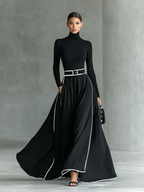 Susanna | Vestido Maxi con Cinturón y Ribetes en Contraste