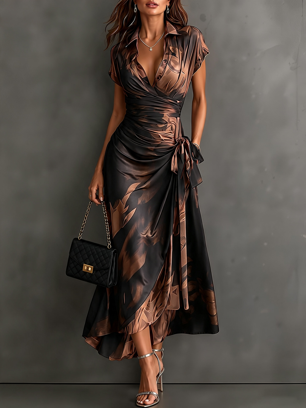Camille | Vestido Midi Cruzado con Estampado Abstracto