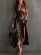 Camille | Vestido Midi Cruzado con Estampado Abstracto