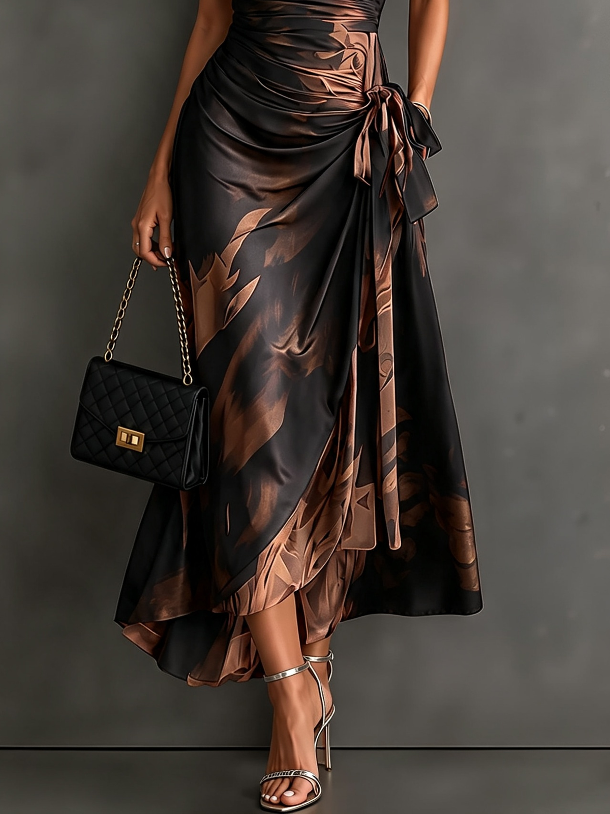 Camille | Vestido Midi Cruzado con Estampado Abstracto