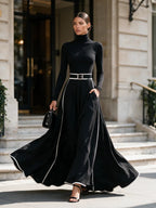Susanna | Vestido Maxi con Cinturón y Ribetes en Contraste