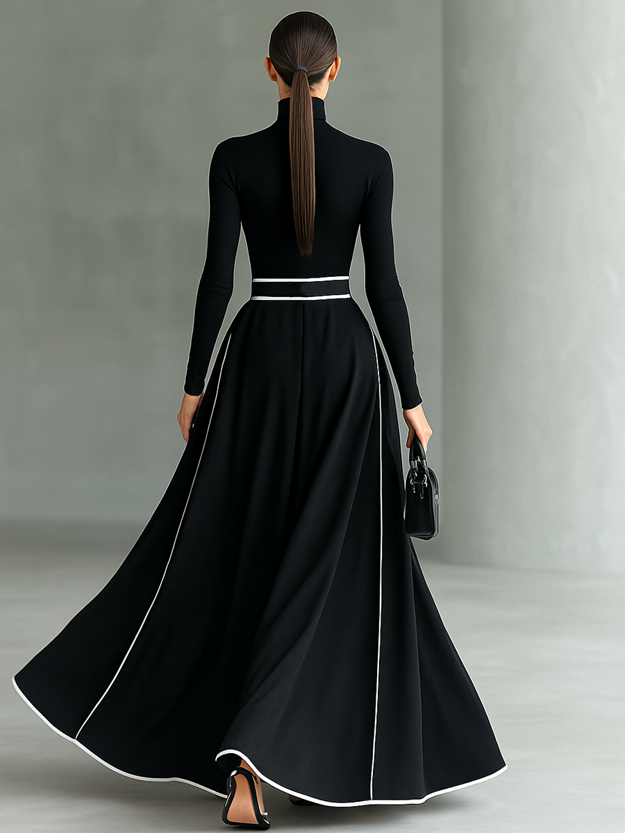 Susanna | Vestido Maxi con Cinturón y Ribetes en Contraste