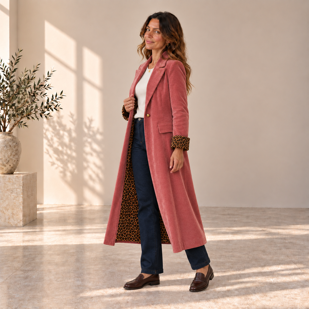 Carlota | Abrigo Largo con Detalles de Leopardo
