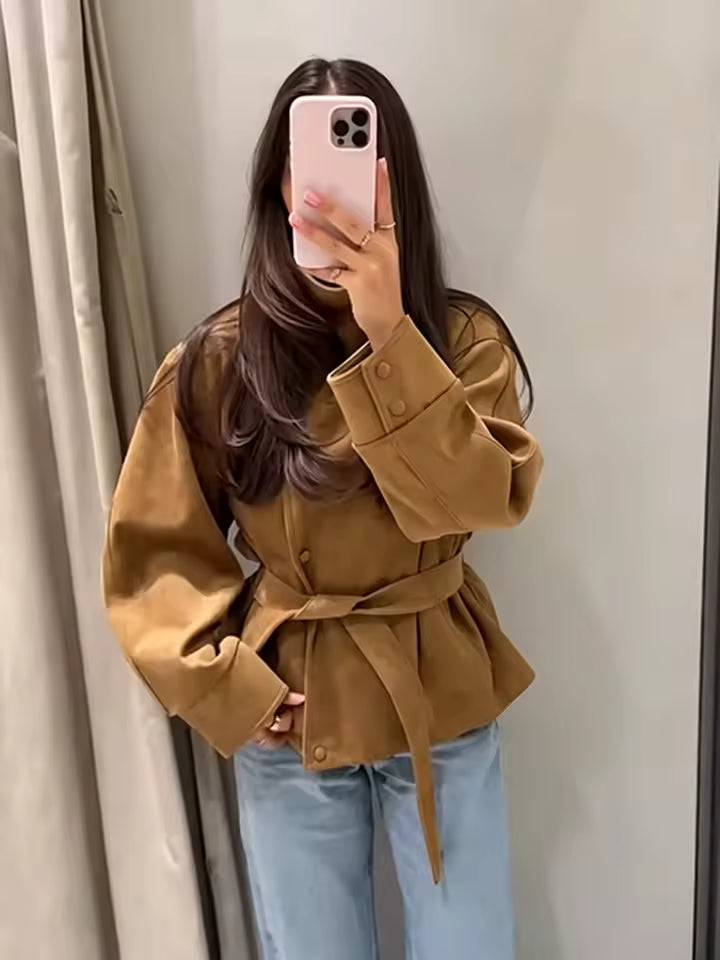 Verona | Chaqueta Efecto Ante con Cinturón