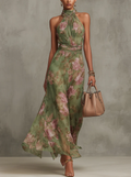 Serena | Vestido Maxi Floral con Cuello Halter