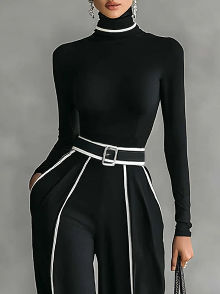 Emma | Conjunto Elegante de Cuello Alto y Pantalón Ancho