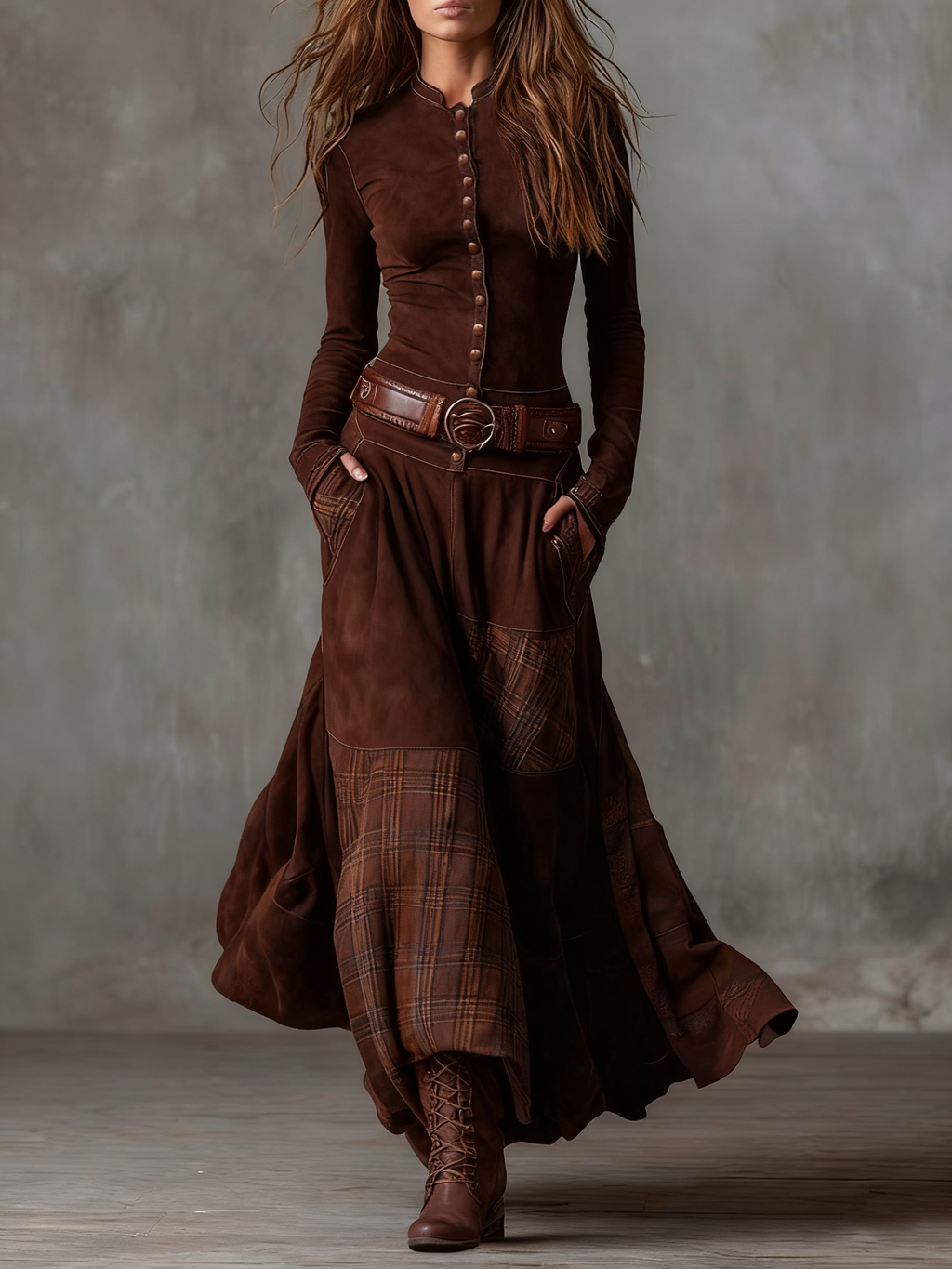 Élise | Vestido Maxi de Ante con Cinturón