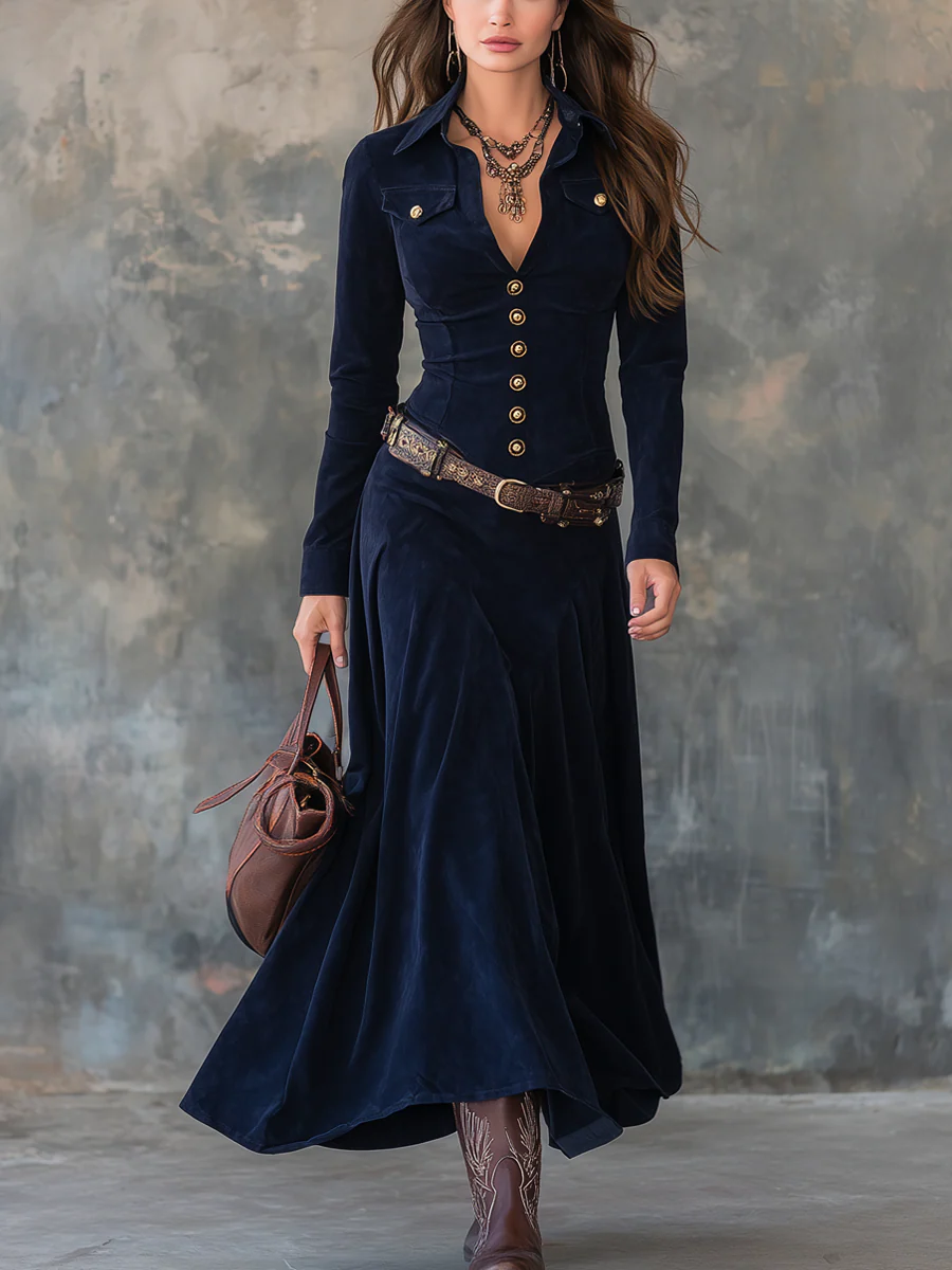 Greta | Vestido Maxi de Ante con Botonadura
