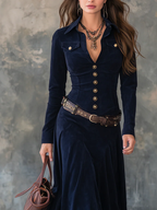 Greta | Vestido Maxi de Ante con Botonadura